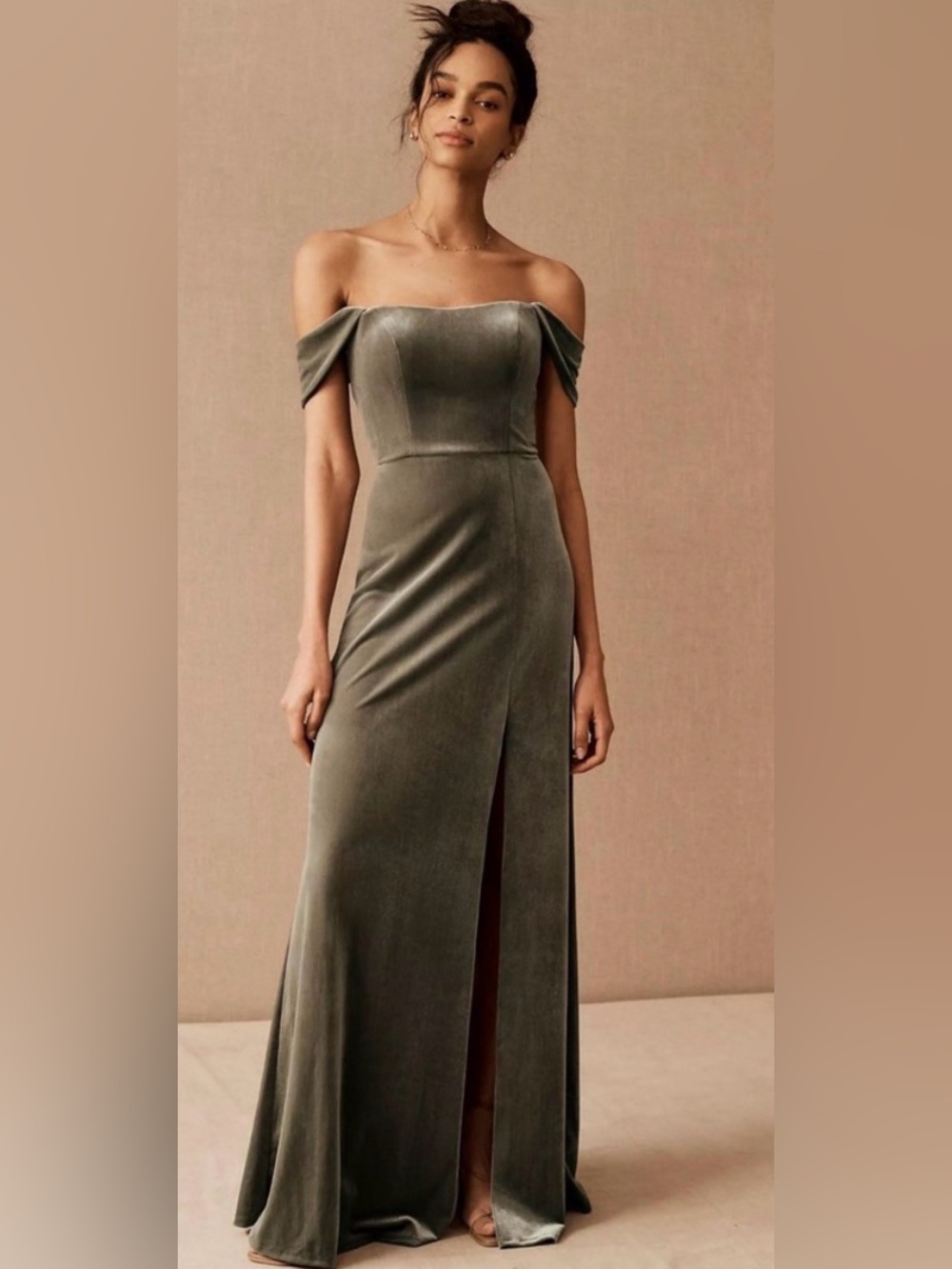 Jenny Yoo Issa Sage Green Velvet Gown